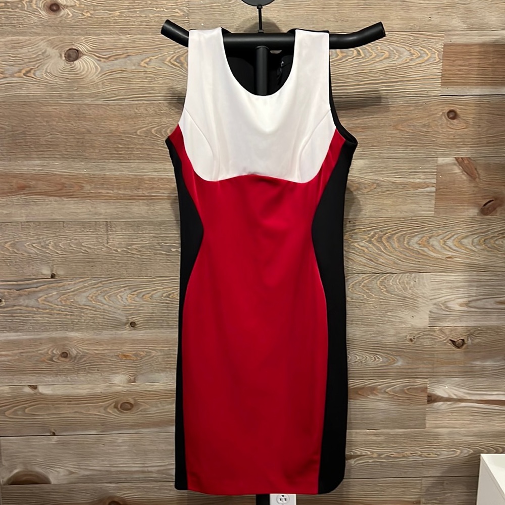 RN Studio Colorblock sheath dress. Black red white. 10